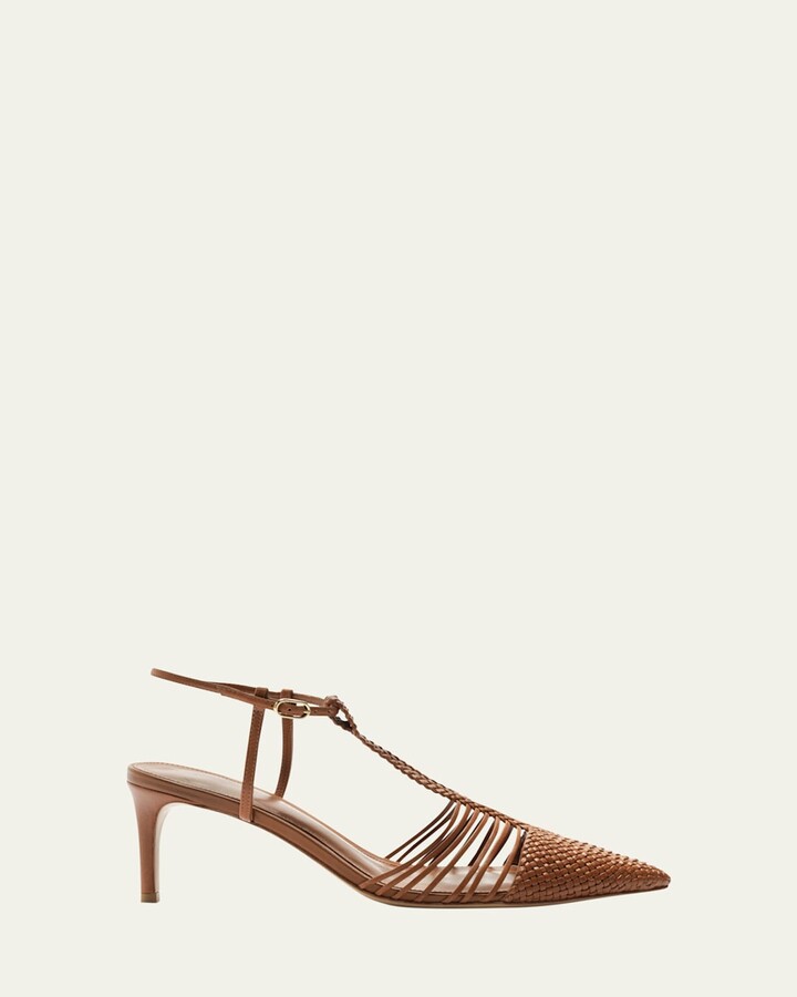 Alexandre Birman Nessa Pointed Woven Leather Sandals