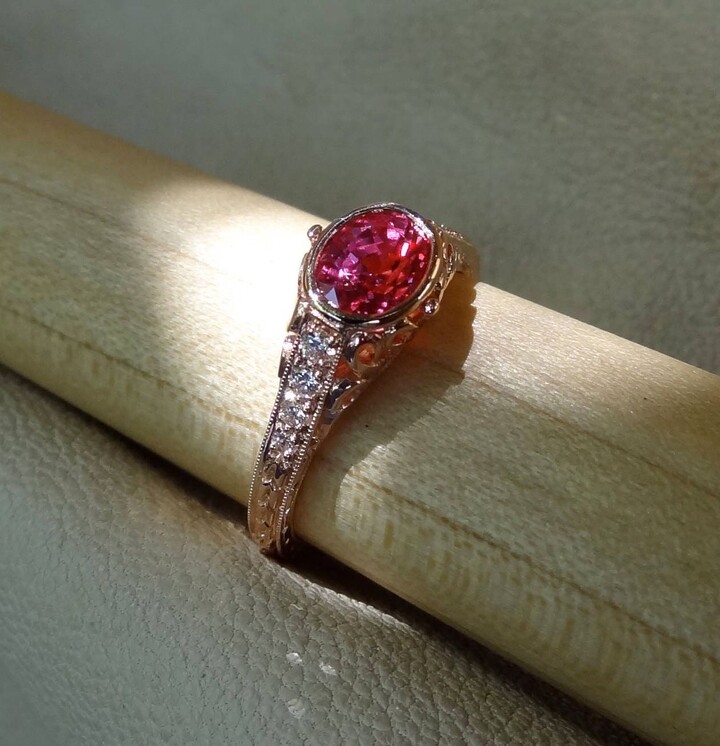 Etsy Antique Style Hot Pink Sapphire Engagement Ring Diamond Filigree 14K Rose Gold