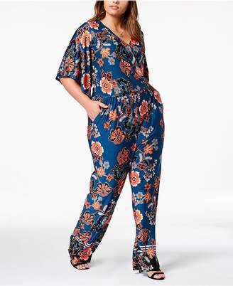 NY Collection Plus Size Printed Kimono-Sleeve Jumpsuit