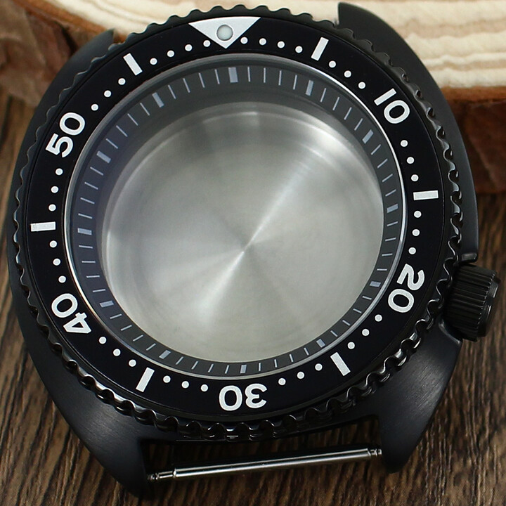 Fanya losch 45mm PVD Black Tuna Turtle Skx Watch Case Sapphire Glass accessories For Seiko NH35 NH36 4R36 Modified Abalone 120 Clicks parts