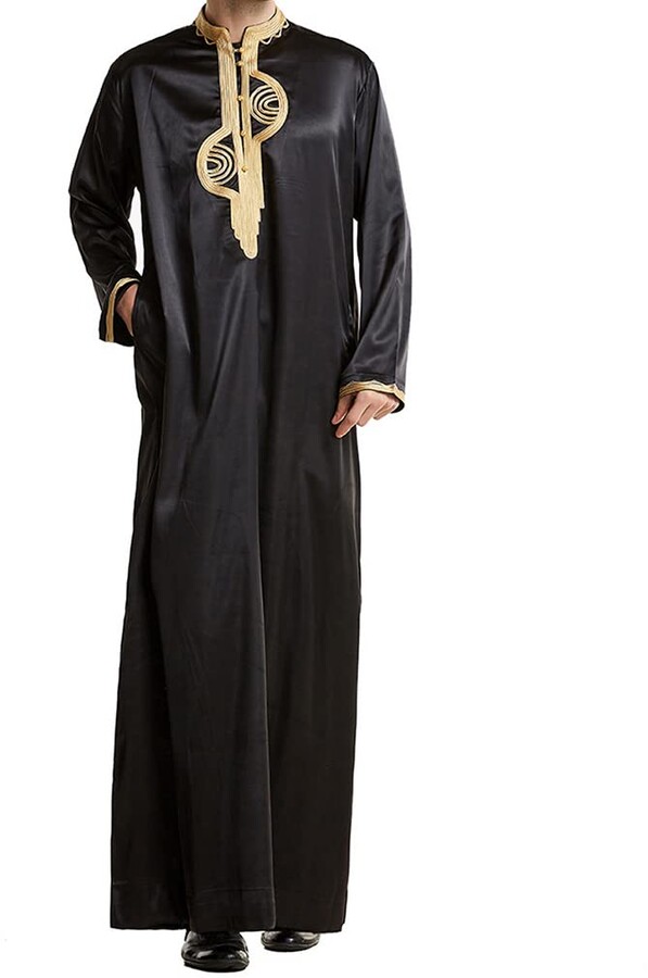 Darabun Mens Kaftan Robe Muslim Ethnic Thobe Saudi Arab Jubba Dubai