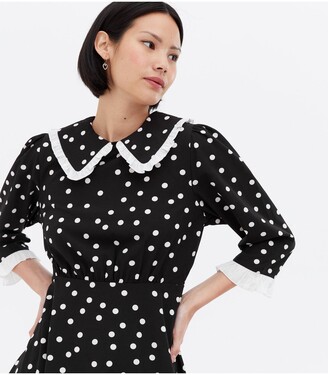 New Look Black Spot Crepe Frill Collar Mini Tea Dress