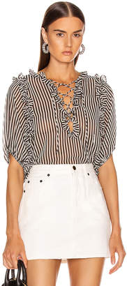 Icons Objects of Devotion Ruffle Lace Up Blouse in Black & White Stripe | FWRD