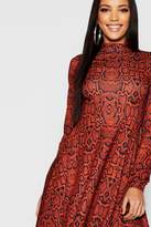 Thumbnail for your product : boohoo High Neck Long Sleeve Snake Print Midi Dress