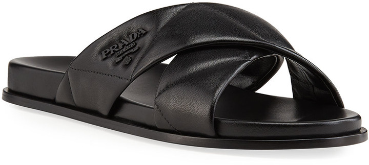 Prada Quilted Crisscross Flat Slide Sandals - ShopStyle