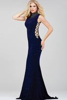 Thumbnail for your product : Jovani High Neck Beaded Lace Up Prom Dress 36087