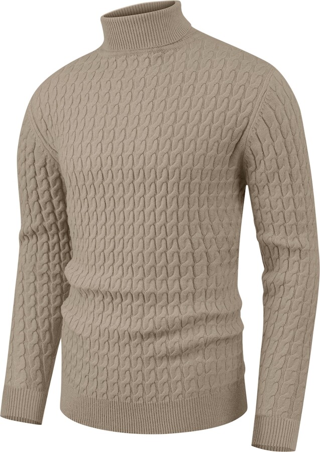 Hisir Mens Jumper Turtle Neck Tops Twisted Knitted Pullover Winter Slim Fit Long Sleeve Sweater Solid Colour Basic Warm Jumpers