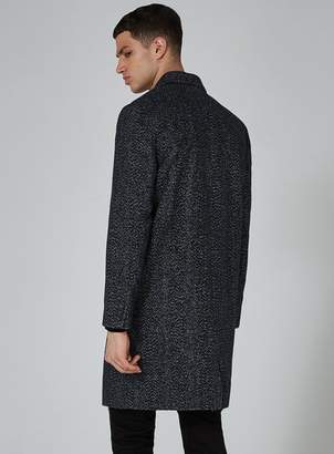 Topman Navy Textured Overcoat With Wool