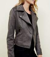 Thumbnail for your product : New Look Petite Dark Grey Suedette Biker Jacket