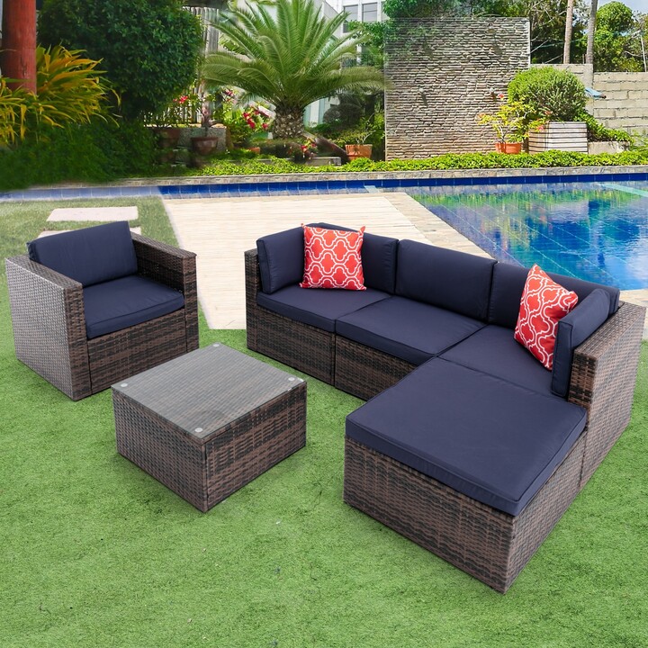Rattan Furniture Set Navy Blue Outdoor Sectional Sofa GEROJO Navy