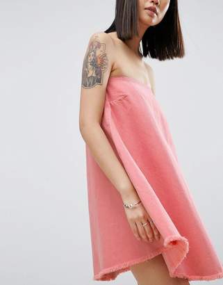 ASOS Denim Strapless Dress In Pink