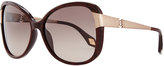 Thumbnail for your product : Carolina Herrera Glittered Plastic Sunglasses with Hammered Metal Arm, Brown