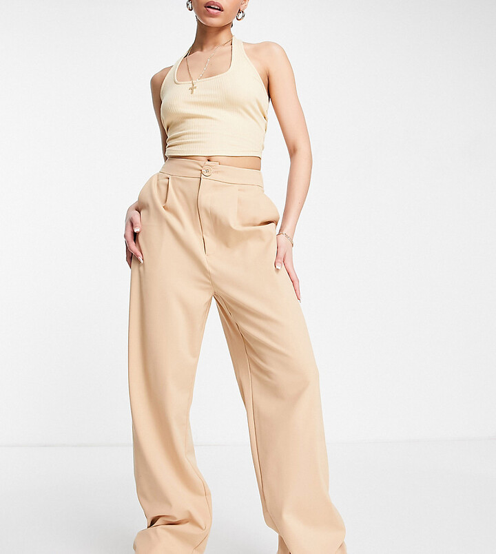 Stradivarius wide leg relaxed dad pants in beige - ShopStyle