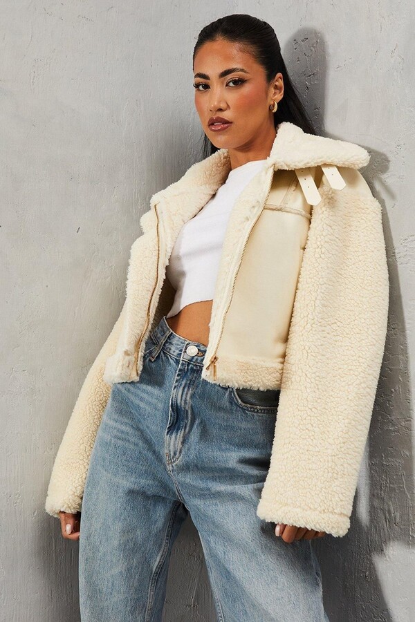 MissPap Borg Buckle Detail Cropped Aviator Jacket ShopStyle