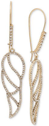 Betsey Johnson Gold-Tone Crystal Pavé Openwork Wing Drop Earrings