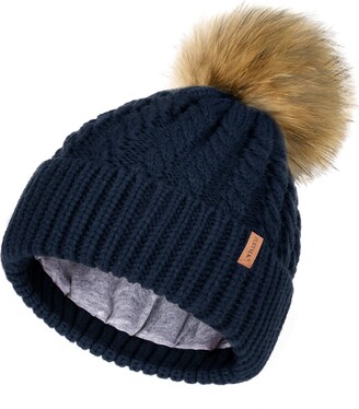 FURTALK Beanie Hat for Women Men Cable Knitted Bobble Winter Hats Warm  Double Layer Fleece Lining Pom Wooly Cap - ShopStyle