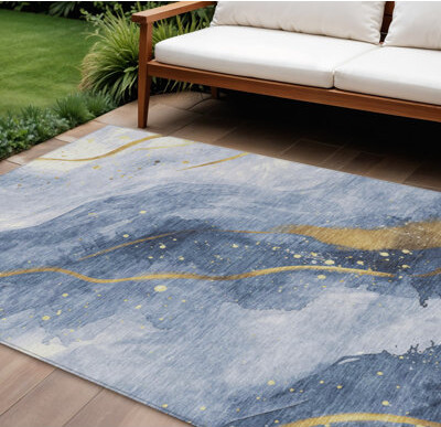 Red Barrel Studio 10' X 14' Gold Abstract Washable Indoor Outdoor Area Rug