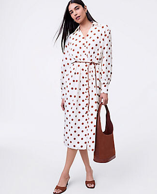 Ann Taylor Petite Dotted Satin Midi Shirtdress