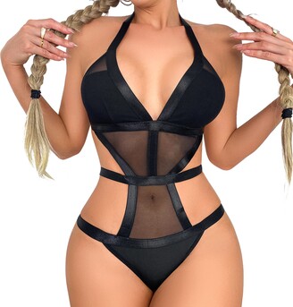 Women's Punk Body Harness Lingerie Sexy Hollow Out Teddy One Piece Lingerie  Strap Cut Out One Piece Babydoll Bodysuit (Black,Small) Black Small