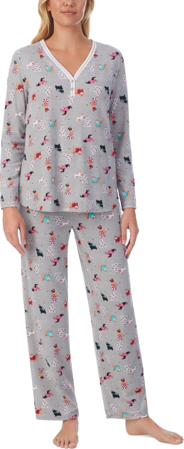 Ladies Womens Luxury Fleece Flamingo Dog Snuggle Twosie Soft Warm Pyjama Set