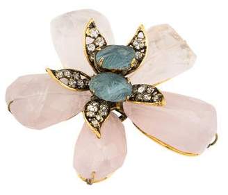 Iradj Moini Aquamarine, Rose Quartz & Crystal Floral Brooch