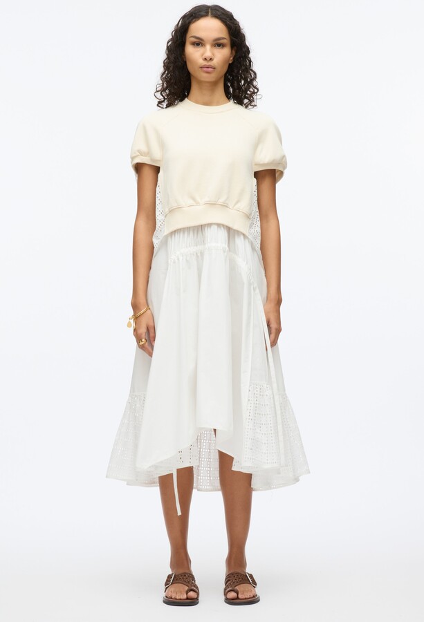 French Terry Dress with Broderie Anglaise in ECRU-WHITE