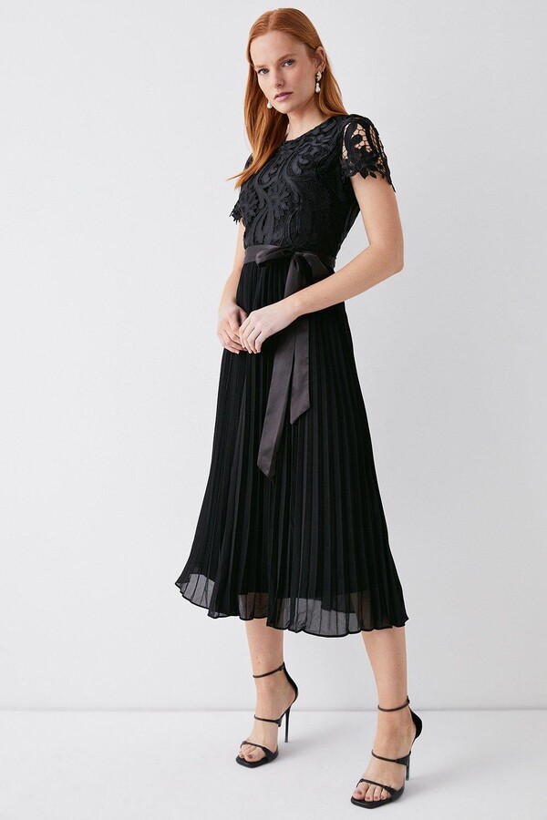 Coast Belted Lace Bodice Pleat Skirt Midi Dress - ShopStyle