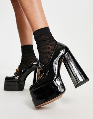 ASOS DESIGN Perla platform heeled loafers in black