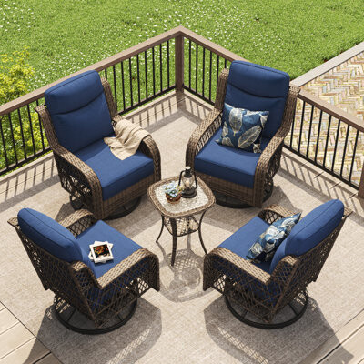 Red Barrel Studio 4-Person Outdoor Seating Group, Wicker Swivel Chairs With Cushions And Side Table, Patio Furniture Set With Rattan Coffee Table