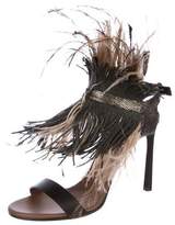 Thumbnail for your product : Brunello Cucinelli Feather-Accented Leather Sandals