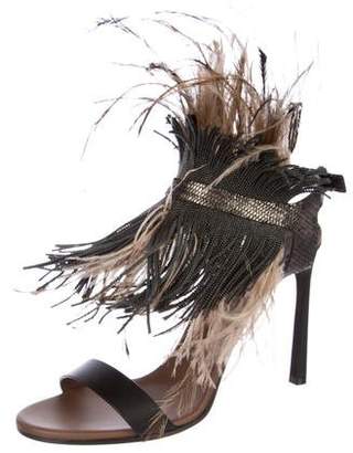 Brunello Cucinelli Feather-Accented Leather Sandals
