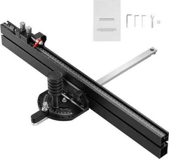 VEVORPrecisionMiterGauge,StandardSlot3/4''x3/8'',AluminumAlloyTableSawMiterGaugewith24inGrating15AngleStops,Black