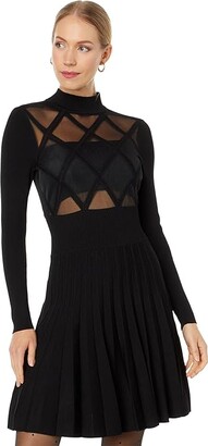 Ted Baker Fyonah Sheer Argyle Skater Dress (Black) Women's Clothing