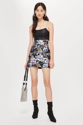 Topshop Womens Flower Painted Mini Skirt - Black