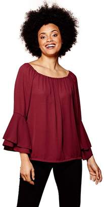 Yumi - Red Fluted Sleeve Gypsy Top