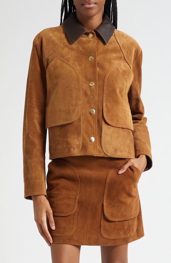 Veronica Beard Walters Crop Suede Barn Jacket