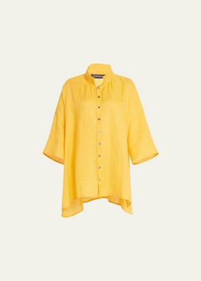 eskandar Sloped Shoulder Wide A-Line Pleated Collar Shirt (Long Length)