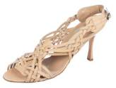 Thumbnail for your product : Manolo Blahnik Leather Peep-Toe Sandals Nude Leather Peep-Toe Sandals