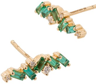 Suzanne Kalan 18kt Yellow Gold Emerald And Diamond Stud Earrings
