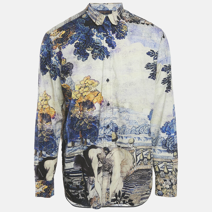 Louis Vuitton Blue DNA Tapestry Print Cotton Shirt M