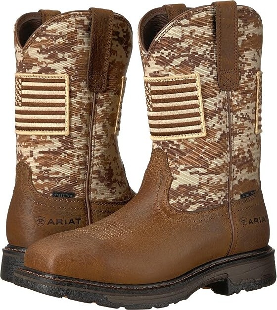 Ariat Workhog Patriot Steel Toe Cowboy Boots Earth/Sand Camo Print : 7 D - Medium Leather/Textile
