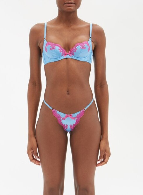 Agent Provocateur Molly Lace-trimmed Silk-blend Satin Thong - Blue Pink -  ShopStyle