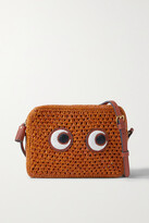 Thumbnail for your product : Anya Hindmarch Eyes Leather-trimmed Woven Raffia Shoulder Bag - Orange