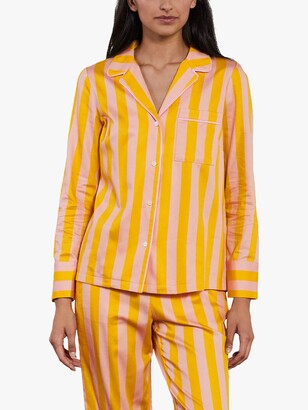 Boden Janie Striped Cotton Pyjama Shirt, Milkshake/Wasp