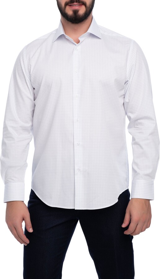 VELLAPAIS Grid Cotton Slim Fit Button Down Shirt