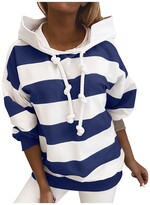 Thumbnail for your product : BaoDan Stripes T Shirt Turn Down Collar Short Point Hoodie Drawstring Kawaii Clothes Teen Girls Clothing Warm Up Pullover Women's Jumpers Blue M