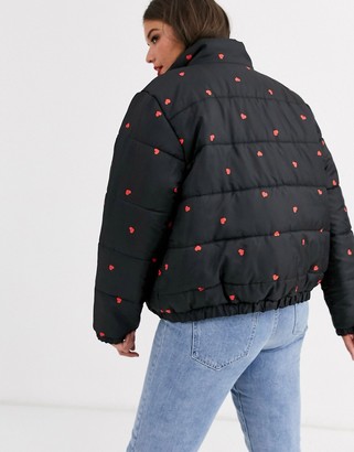 Daisy Street Plus padded jacket in ditsy heart print