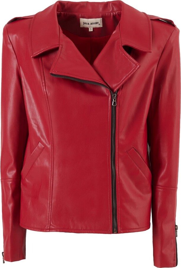 Julia Allert Women's Faux Leather Jacket With Shoulder Pads Red ShopStyle