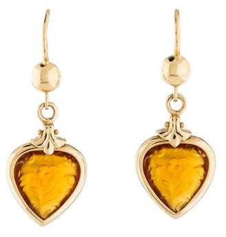 14K Etched Crystal Heart Earrings