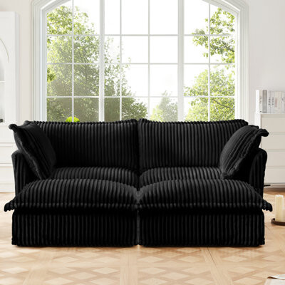 Latitude Run Black Corduroy 2 Seater  Addition Comfortable Home 2 With Ottomans Fabric Elegant Interior Design